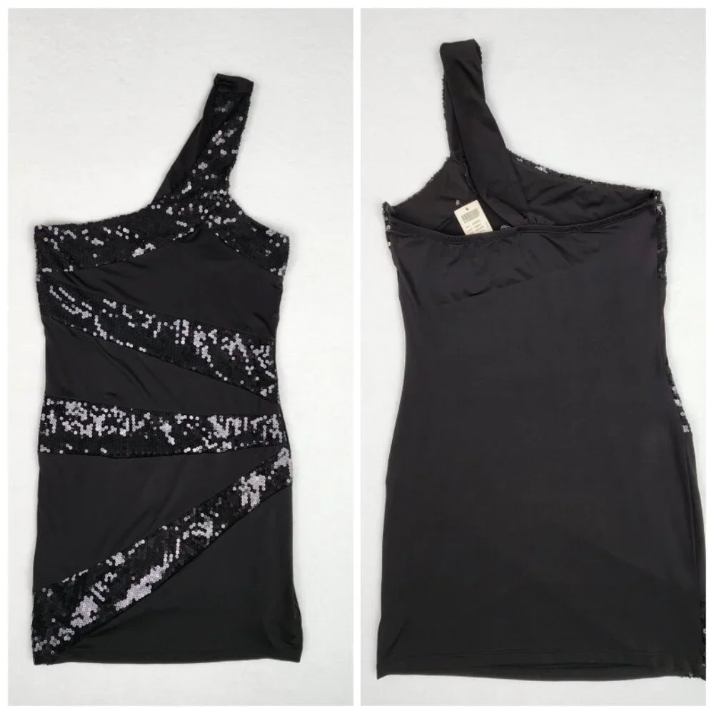 Arden B Womens One Shoulder Sequin Dress Size L Black NWT - Picture 5 of 7